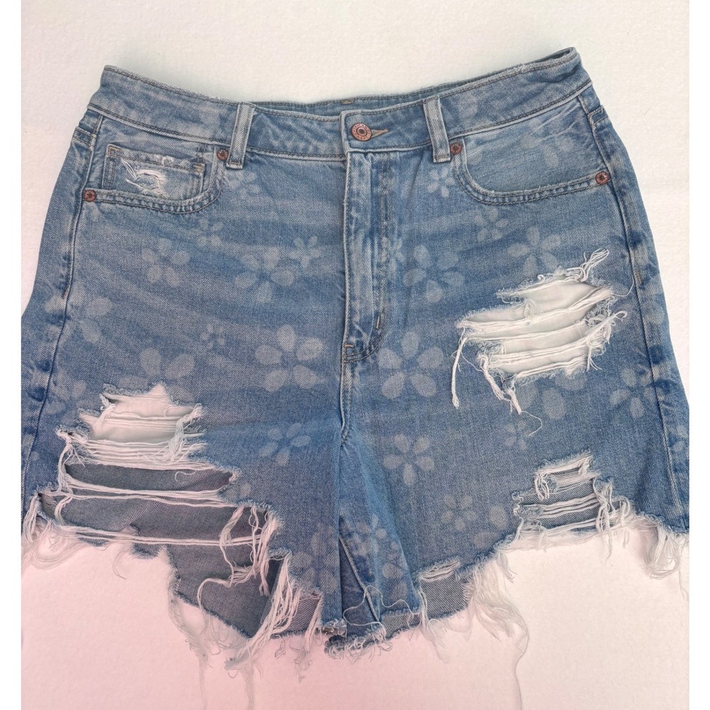 American Eagle Floral Daisy Distressed Denim Shorts High Waisted Blue Womens 12 - Picture 6 of 12